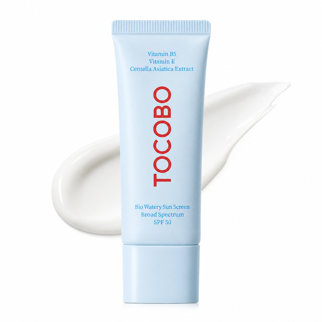 TOCOBO Bio Watery Sunscreen as makeup base — SPF 50 Broad Spectrum worn under foundation
