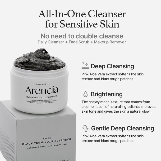 Arencia Black Tea & Yuzu Rice Mochi Cleanser | Oil Control + Brightening (120g) - MIMO MART