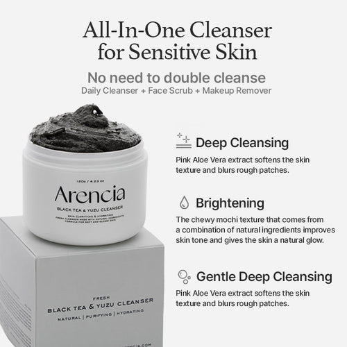 Arencia Black Tea & Yuzu Rice Mochi Cleanser | Oil Control + Brightening (120g) - MIMO MART