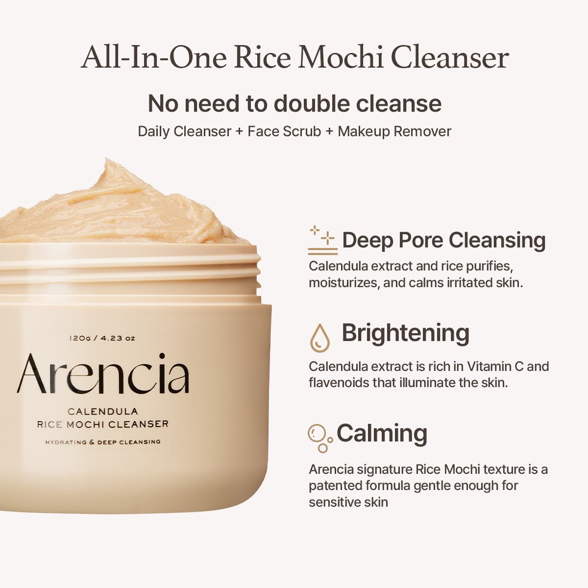 Arencia Calendula Rice Mochi Cleanser | Gentle Cleanser for Dry & Sensitive Skin (120g) - MIMO MART