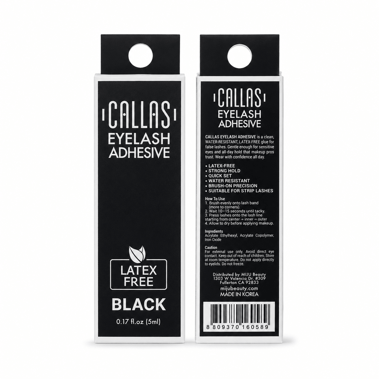 CALLAS latex-free lash adhesive BLACK -- box view (front and back) - MIMO MART