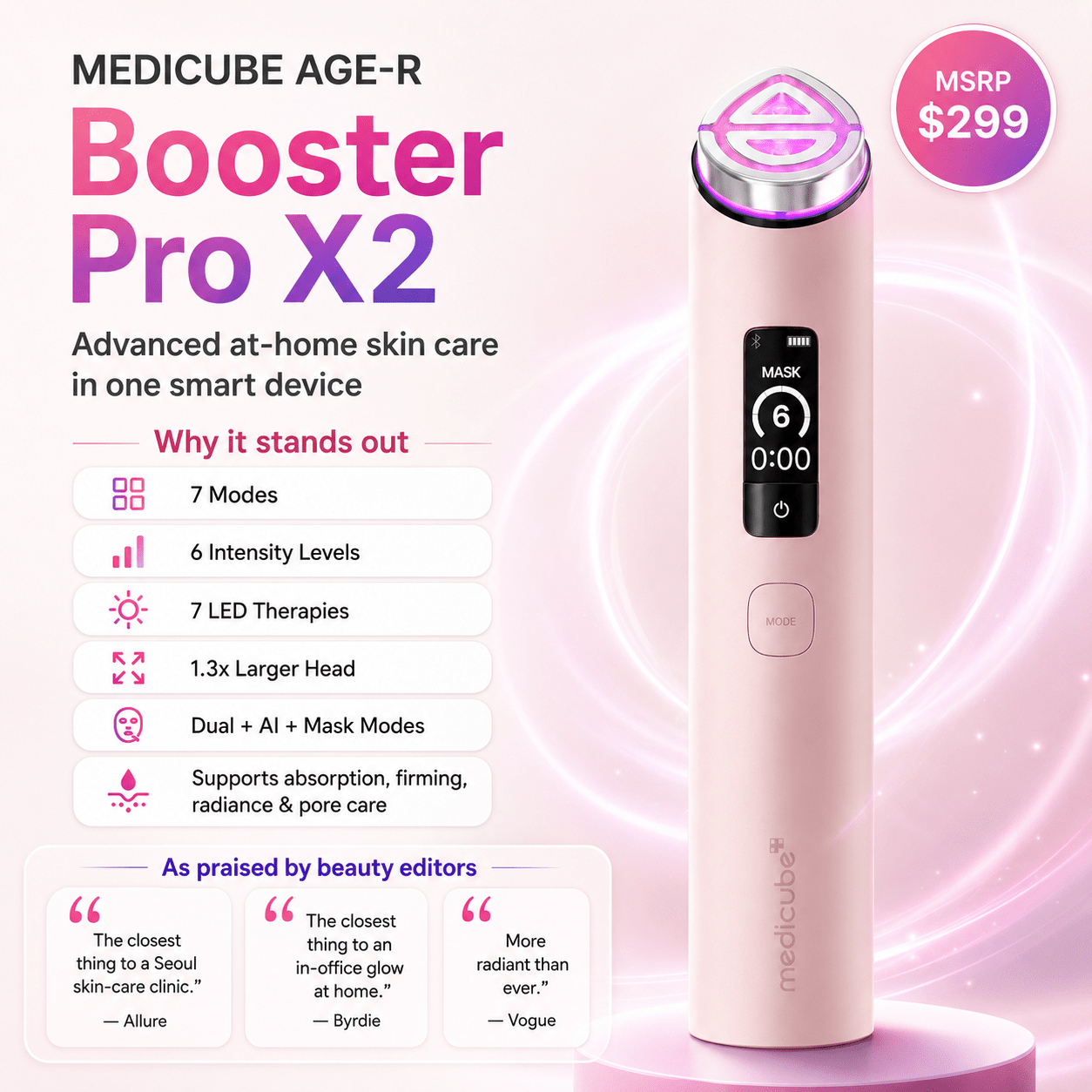 Medicube AGE-R Booster Pro X2 pink Korean beauty device